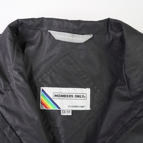 Members Only Black Bomber Jacket Zip Front Retro 80s 90s Vintage Style Sz 13/14 - Picture 5 of 11